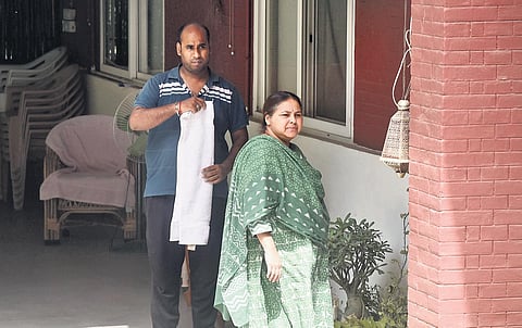 RJD MP Misa Bharti at her residence after CBI officials conducted a search of various locations linked to Lalu Prasad Yadav, in New Delhi on Friday | Parveen Negi
