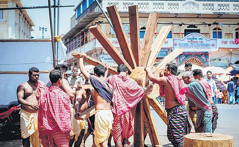 Carpenters engaged in chariot construction ahead of Rath Yatra | Express