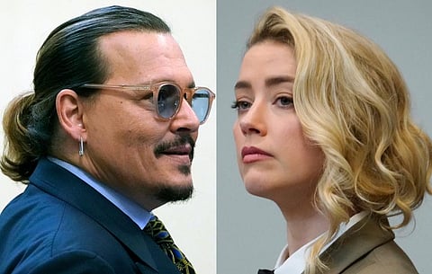 This combination of two separate photos shows actor Johnny Depp, left, and Amber Heard in the courtroom at the Fairfax County Circuit Courthouse in Fairfax. (Photo | AP)