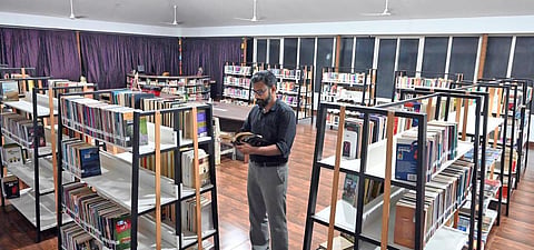 Sukesh Pillai at ‘Books n Beyond’, the library that he has started in T’Puram. (Photo | Vincent Pulickal, EPS)