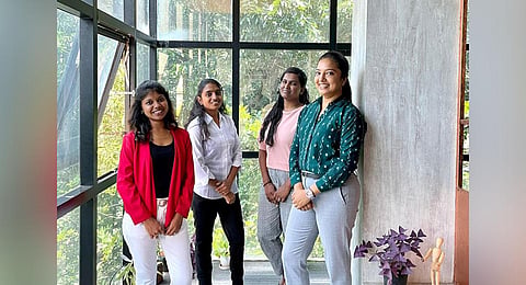 Reethu M (in red), K V Madhu (second from right) and D S Roopkala