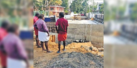 The bridge construction site at Anthakarathodu in Tripunithura where a youth was killed in an accident