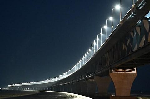 General view of the Padma Multipurpose Bridge and railway project. (Photo | AFP)