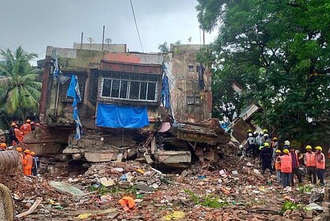 Rescue operation underway after a four-storey building collapsed at Naik Nagar in Kurla East, Mumbai, on June 28, 2022. (Photo | PTI)