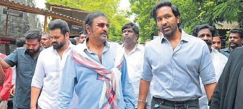 Mohan Babu on the way to the court with his sons and fans in Tirupati. (Photo | Madhav K, EPS)