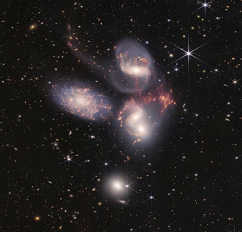 In an enormous new image, NASA’s James Webb Space Telescope reveals never-before-seen details of galaxy group “Stephan’s Quintet” (Photo | NASA)