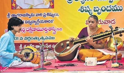 Artists perform in Vijayawada on Saturday. (Photo | Prasant Madugula,EPS)
