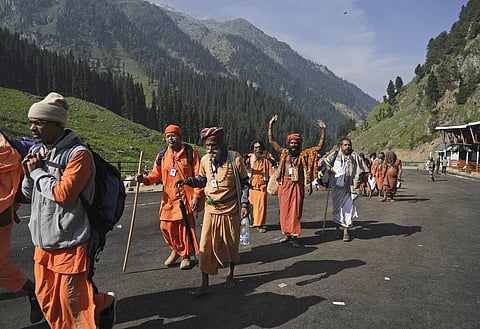 Hindu devotees begin the Amarnath Yatra annual pilgrimage to an icy Himalayan cave. (Photo | AP)
