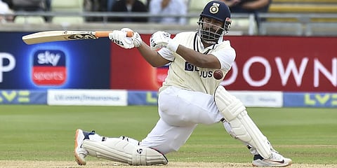 India's Rishabh Pant plays a shot during the fourth day of the fifth cricket test against England.(Photo | AP)