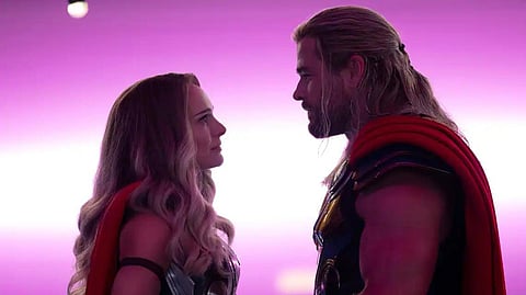 Natalie Portman and (right) Chris Hemsworth in ‘Thor: Love and Thunder’. (Photo | AP)