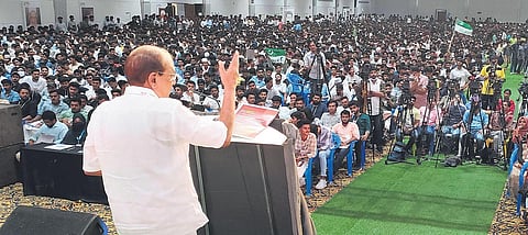 IUML national general secretary P K Kunhalikutty speaks at the MSF conference in Kozhikode on Sunday. (Photo | Express)