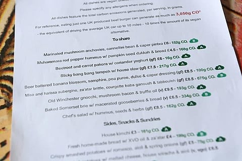 The Canteen became July the first restaurant to agree to put its carbon footprint on the menu under a campaign spearheaded by UK vegan campaigning charity Viva! (Photo | AFP)