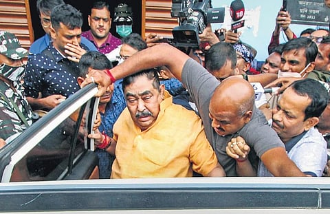 Trinamool leader Anubrata Mondal after his arrest by the CBI in connection with a cattle smuggling case, at Bolpur in Birbhum district of Bengal on Thursday | PTI
