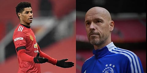 Marcus Rashford (L), Manchester United manager Erik Ten Hag.(Photo | AP)