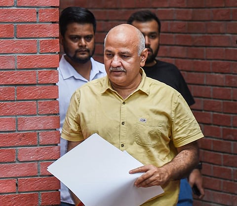 Deputy Chief Minister of Delhi Manish Sisodia arrives to address a press conference in New Delhi, Saturday. (Photo | PTI)