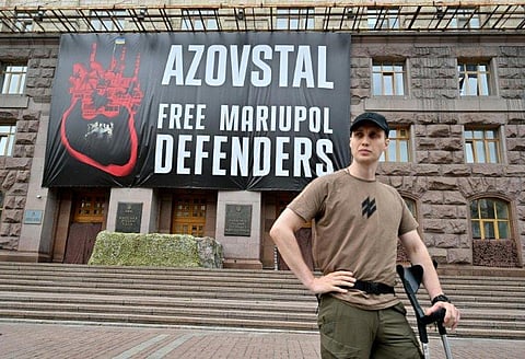 The 29-year-old Azov Regiment soldier lost his left leg in combat. (Photo | AFP)