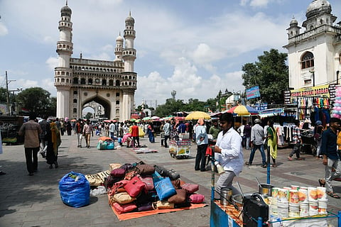 Charminar abuzz with activity as the situation remained under control. (Photo | Vinay Madapu, EPS)