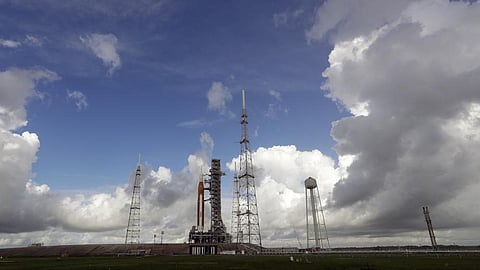 The NASA moon rocket stands ready less than 24 hours before it is scheduled to launch on Pad 39B for the Artemis 1 mission to orbit the moon at the Kennedy Space Cente. (Photo | AP)