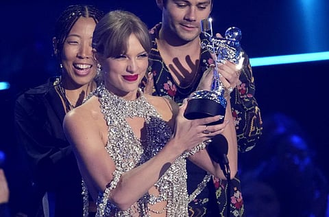 Taylor Swift accepts the award for best longform video for 'All Too Well (10 Minute Version) (Taylor's Version)' at the MTV Video Music Awards. (Photo | AP)
