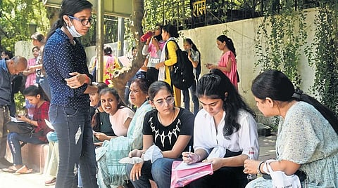 Students before appearing for the first slot of CUET at North Campus in New Delhi on July 15. Image used for representative purpose only. (File Photo | Parveen Negi, EPS)