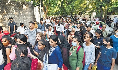 Students and parents were left confused as CUET exams were yet again cancelled at the last-minute, leading to chaos and unrest among all. (Photo | Express)