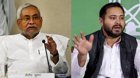 Bihar Chief Minister Nitish Kumar and RJD leader Tejashwi Yadav in happier times.