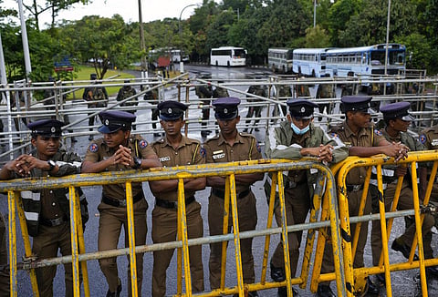 Policemen stand guard outside the parliament building in Colombo, Sri Lanka, Saturday, July 16, 2022. (File Photo | AP)