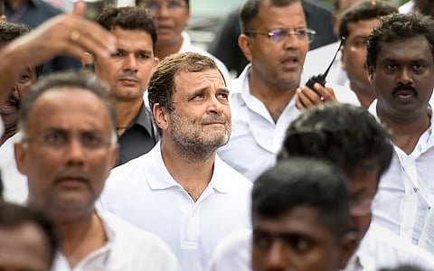 Congress leader Rahul Gandhi along with party workers in 'Bharat Jodo Yatra' of Congress, in Kanyakumari. (File Photo | PTI)