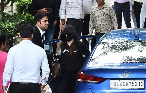 Actor Nora Fatehi arrives at Delhi Police's Economic Offences Wing office in New Delhi, on September 15, 2022. (Photo | Parveen Negi, EPS)