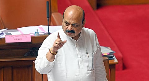 Karnataka Chief Minister Basavaraj Bommai in the Assembly on Wednesday. (Photo | Nagaraja Gadekal, EPS)