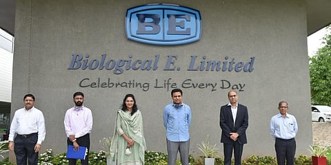 Telangana IT Minister KT Rama Rao (third from left) with Mahima Datla (fourth from left). (Photo| EPS)