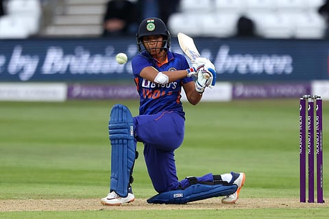 Harmanpreet Kaur of India plays a shot during the 2nd Women's One-Day International cricket match between India and England at St Lawrence Ground, in Canterbury. (Photo | PTI)