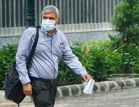 Former Mumbai police commissioner Sanjay Pandey at Enforcement Directorate (ED) office, in New Delhi. (Photo | PTI)