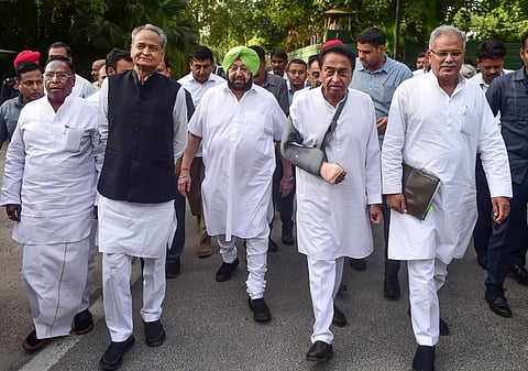 Where is the Congress Heading?: Seen in this snap from the past are Ashok Gehlot, Kamal Nath, Amarinder Singh, Bhupesh Baghel, and V Narayanasamy.