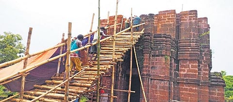 Work underway at the Jagannath temple on Raibania fort premises | Express