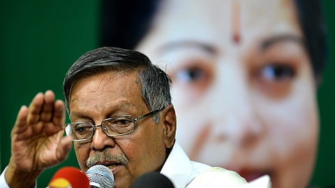 Panruti Ramachandran addressing the media in Chennai