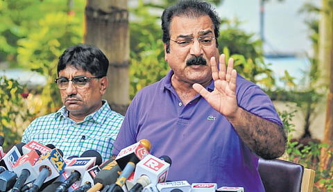 Congress MLA Pratap Singh Khachariyawas addresses media in Jaipur on Tuesday | pti