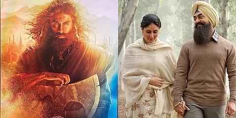 Stills from 'Shamshera' and 'Laal Singh Chaddha'.