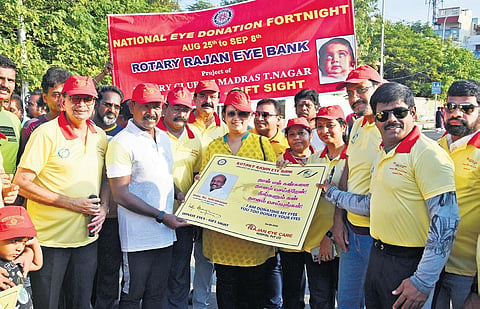 Tamil Nadu Health Minister Ma. Subramanian pledged his eyes at the eye donation awareness rally in Chennai on Sunday. (Photo | Ashwin Prasath)