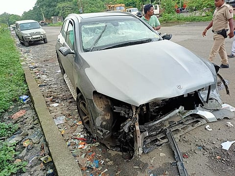 Wreackage of the Mercedes car in which Cyrus Mistry was travelling when it met with an accident in Palghar. (Photo | PTI)