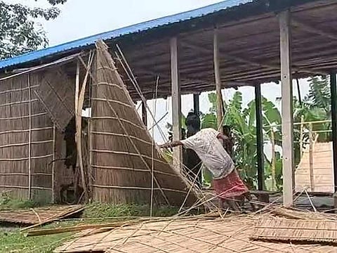 Locals pull down a madrassa in Assam's Goalpara. (Photo | PTI)