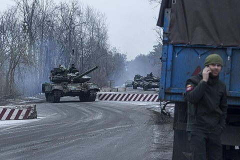 Ukrainian tanks roll towards the frontline in Donetsk region, Ukraine, Thursday, Jan. 12, 2023. (Photo | AP)