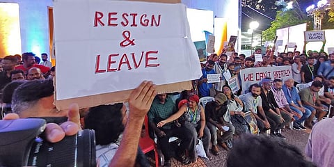 Students of KR Narayanan National Institute protest demanding the resignation of the institute's director alleging caste discrimination. (File Photo, BP Deepu, EPS)