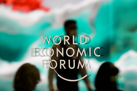 The logo of the World Economic Forum displayed on a window during the Annual Meeting of the Forum in Davos, Switzerland Tuesday, Jan. 17, 2023. (Photo | AP)