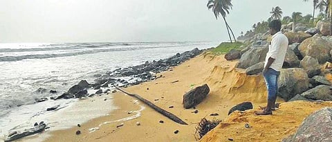 Malnad and coastal districts have been experiencing rain over the last few days. (Above) Sea erosion in Kapu, Udupi district. (File Photo)