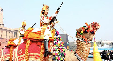 The uniform is styled with the striking Pagh – a turban, inspired by the heritage Pagh of the Mewar region of Rajasthan. (Photo | BSF)