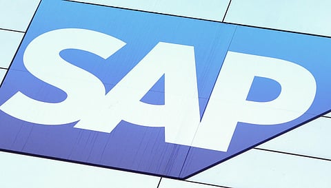 The logo of German software and cloud computing giant SAP is seen on January 28, 2020 in Walldorf, southwestern Germany. (File Photo | AFP)