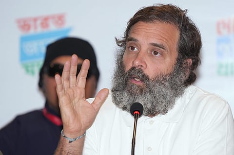Congress leader Rahul Gandhi addresses a press conference, in Srinagar, Sunday, Jan. 29, 2023. (Photo | PTI)