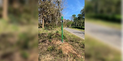 The infrared beams erected to detect elephant movement. (Photo | Special Arrangement)