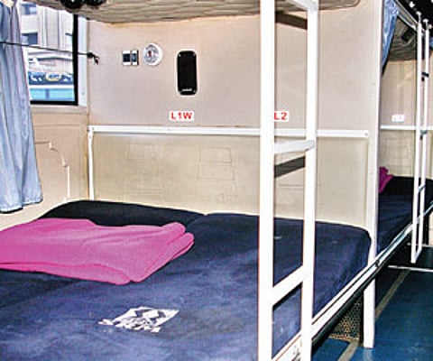 The interiors of a sleeper bus used for representation purpose.